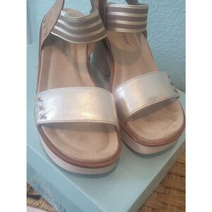 Pierre Dumas Metallic Champagne Wedge Sandals for Women